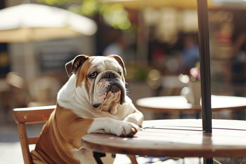Perro en una terraza de bar petfriendly en Valencia

